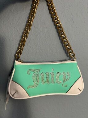 Juicy Couture Mint and White Mini Shoulder Bag with Gold Chain